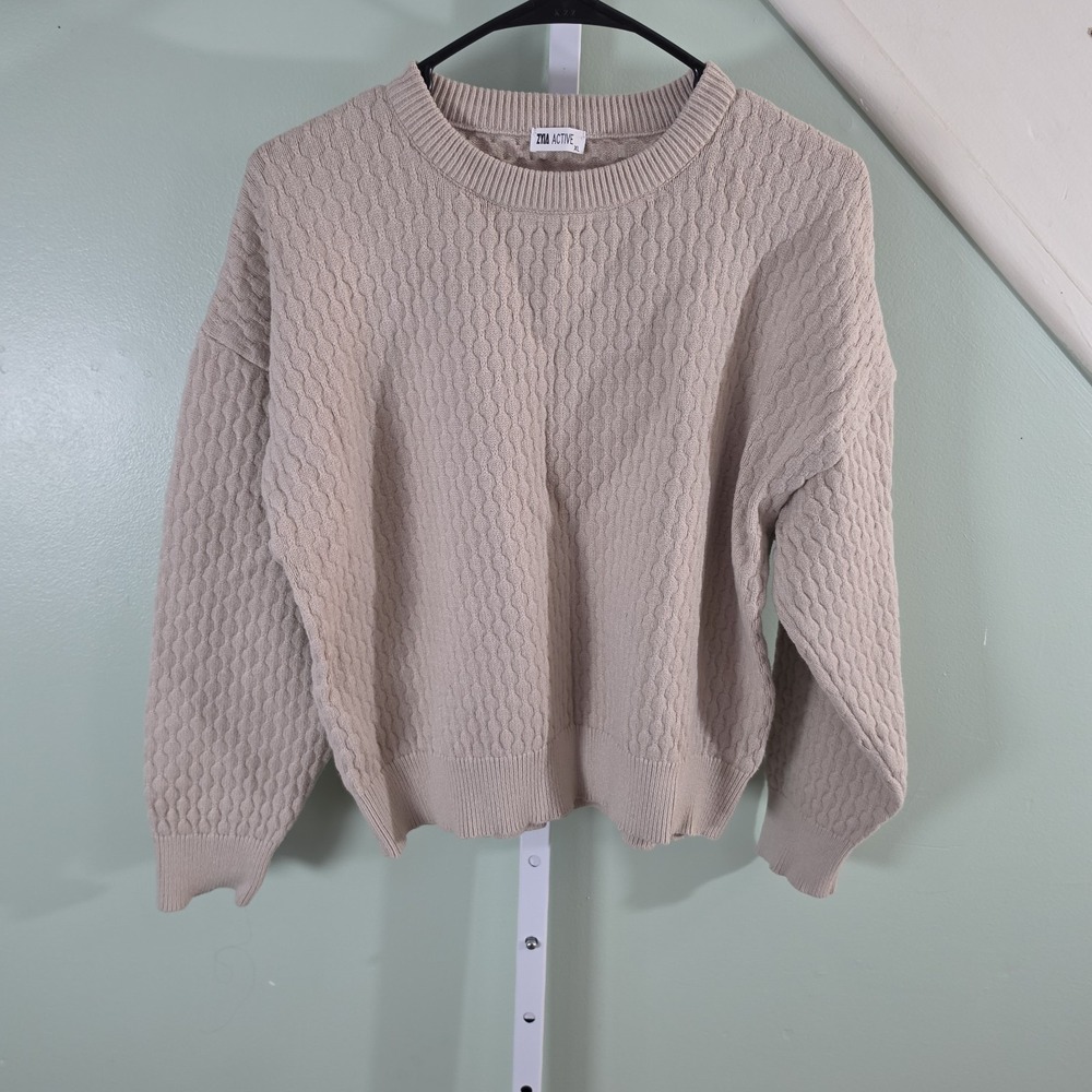 Zyia Active Almond Cream Esme Crewneck Cropped Sweater XL
